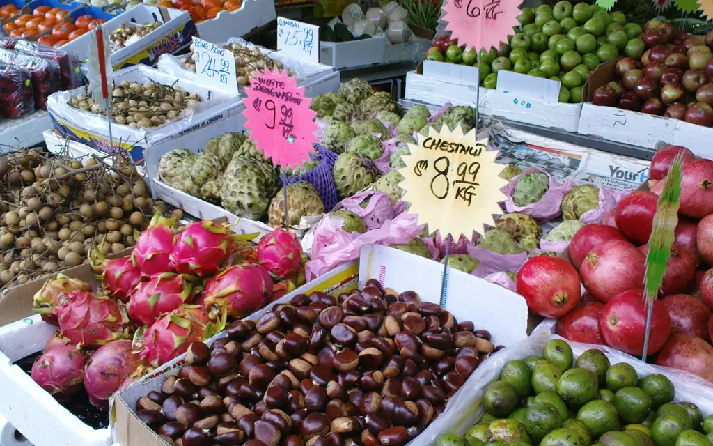Tropical fruit displayed at a food market in Cabramatta, Sydney