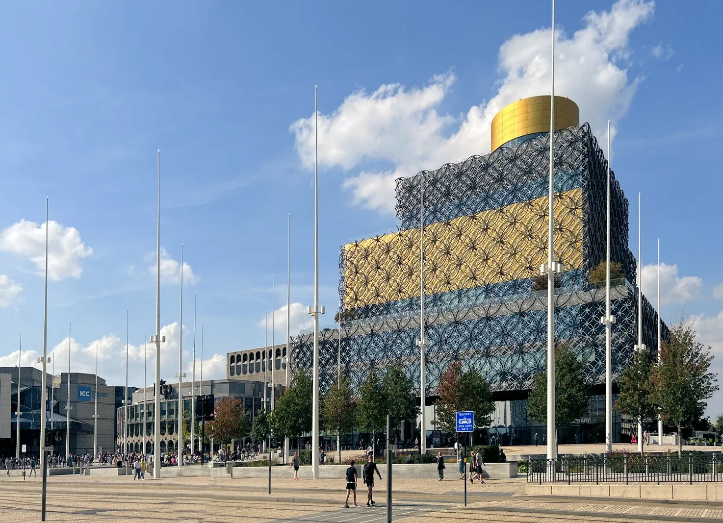 The Library of Birmingham with its circular metal façade in Centenary Square