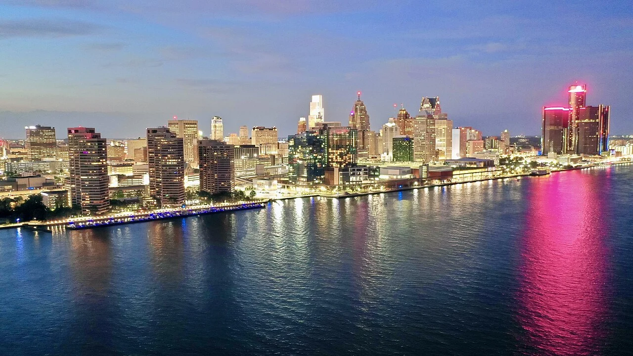 Downtown Detroit skyline across the Detroit River