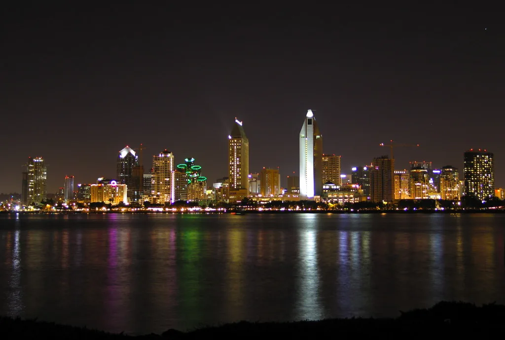 San Diego skyline at night viewed from Coronado