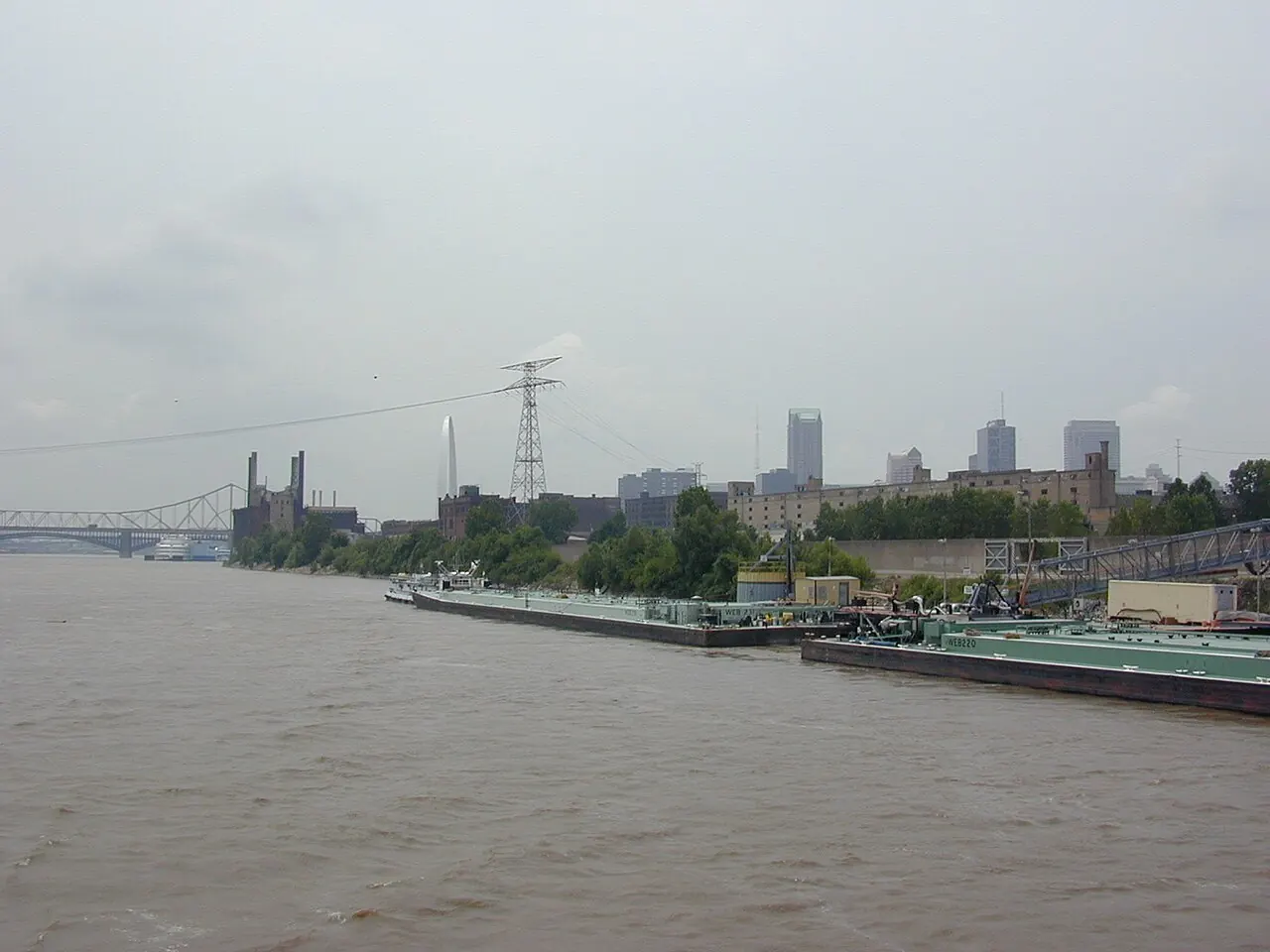St Louis skyline with the Gateway Arch beside the Mississippi River